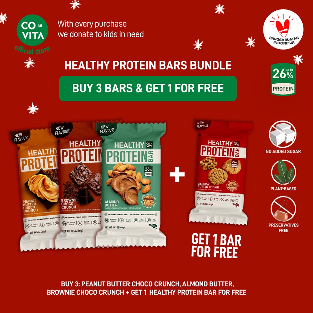 Jual Bundle Beli 3+1 Gratis Healthy Protein Bars Covita Cemilan
