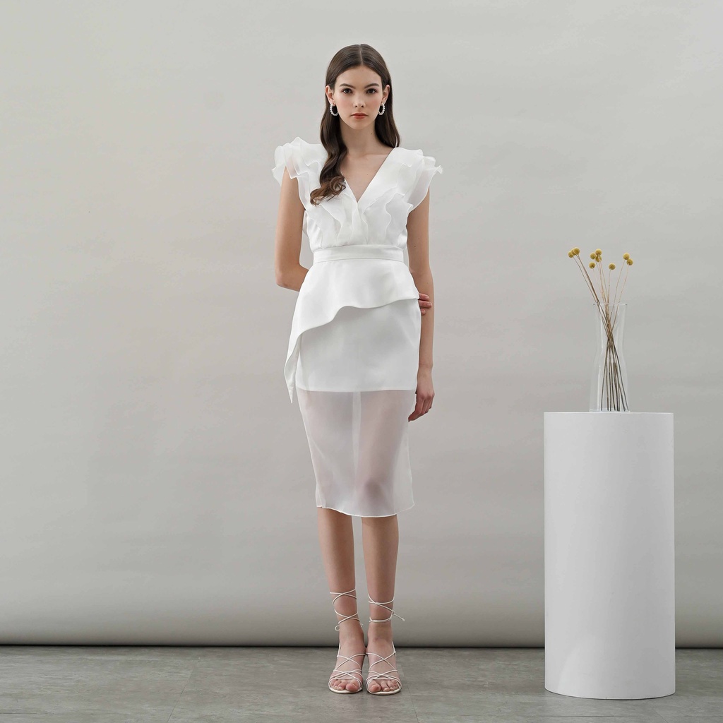 Jual COMA LABEL - Colette Dress in White // midi dress / party dress ...