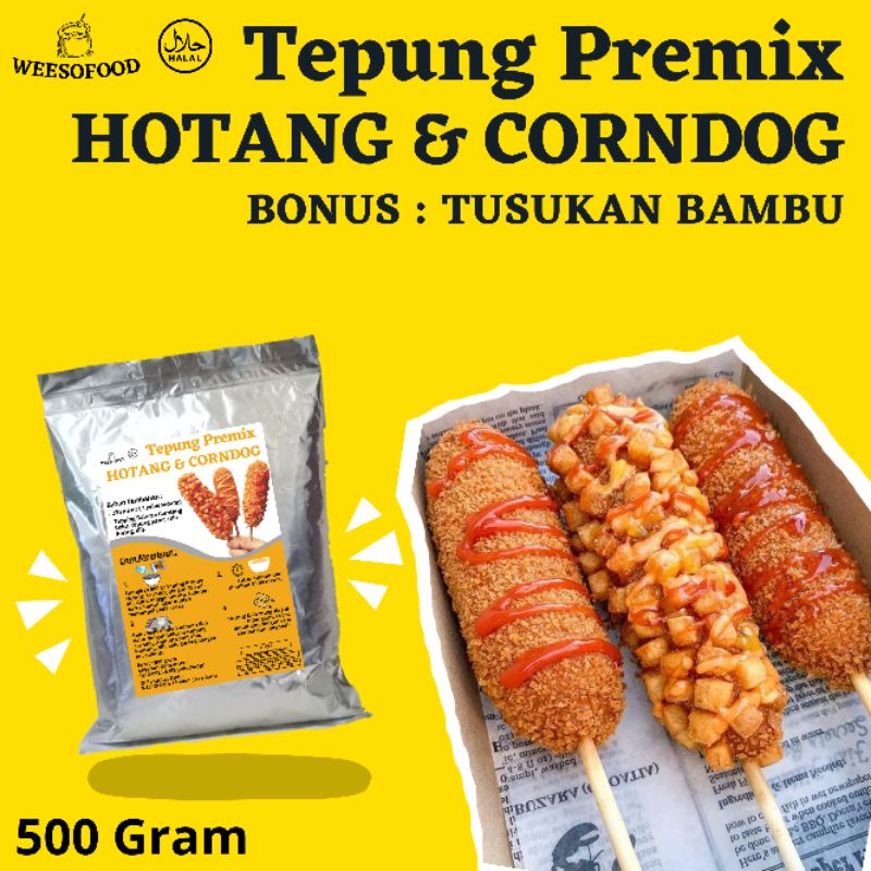 Jual TEPUNG PREMIX CORNDOG 500gr, Bonus tusukan bambu, Tanpa telur
