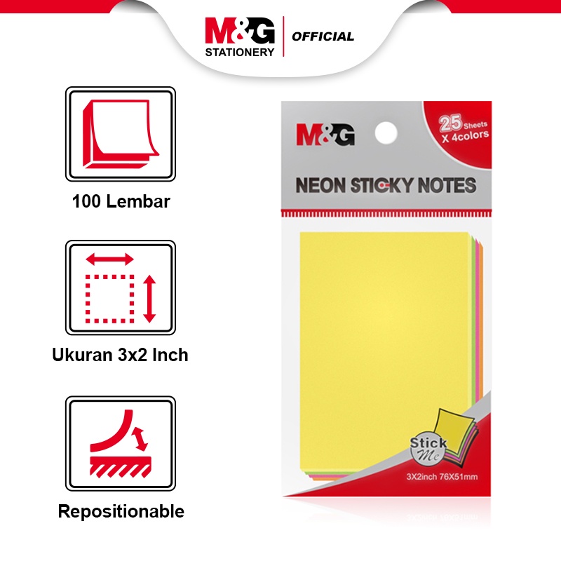 Jual M&G Sticky Notes Memo Tempel Warna Neon 100 Lembar (25 Lembar x 4 ...