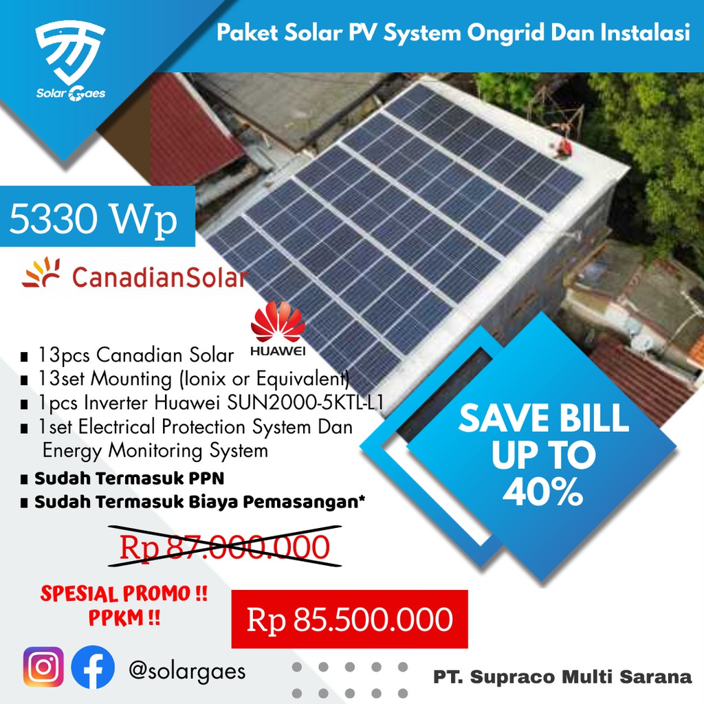 Jual Paket Panel Surya Solar PV Sistem Ongrid dan Instalasi Kapasitas ...