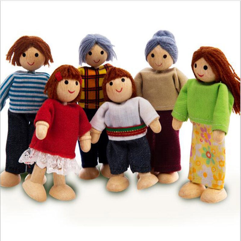 Jual Children Whole Family Wooden Joint Moving Dolls Pretend Play Kids ...