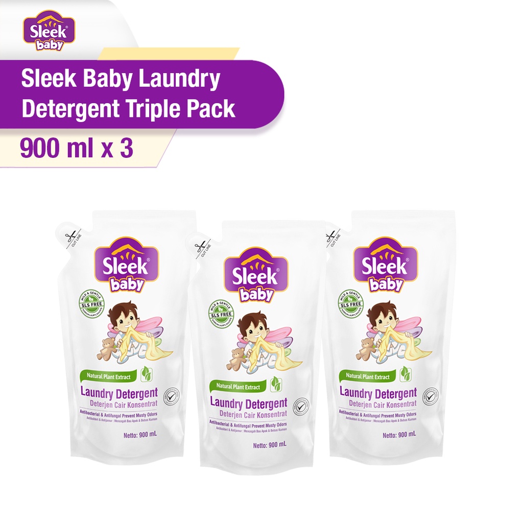 Jual Sleek Baby Laundry Detergent Pouch 900ml Triple Pack | Shopee ...