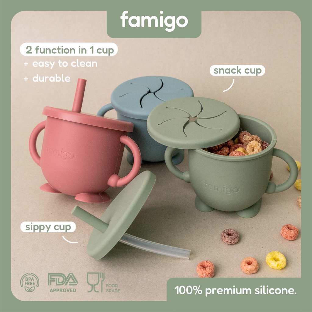 Jual FAMIGO Premium Silicone 2 in 1 Baby Cup | Sippy Cup & Snack Cup ...