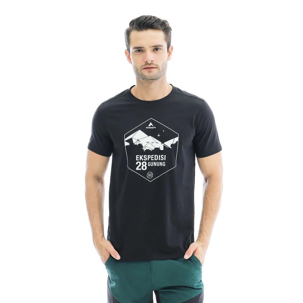 EIGER Kaos 28 Gunung Original Hitam – T-Shirt Outdoor Petualang Premium - Kaos Pria