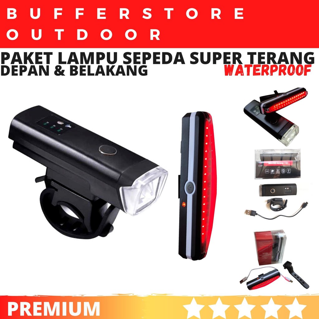 Jual Paket Lampu Sepeda LED USB Charger Super Terang Depan Belakang ...