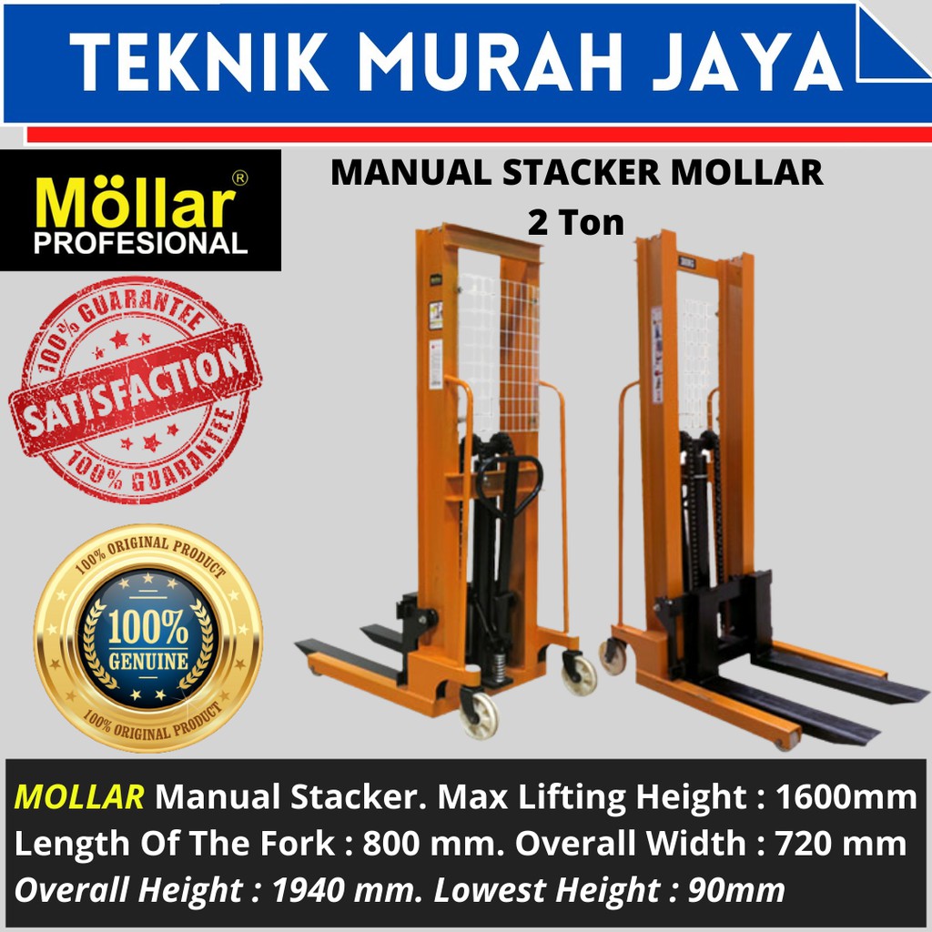 Jual Hand Stacker Manual Mollar Forklift Staker Tangan Ton Meter Shopee Indonesia