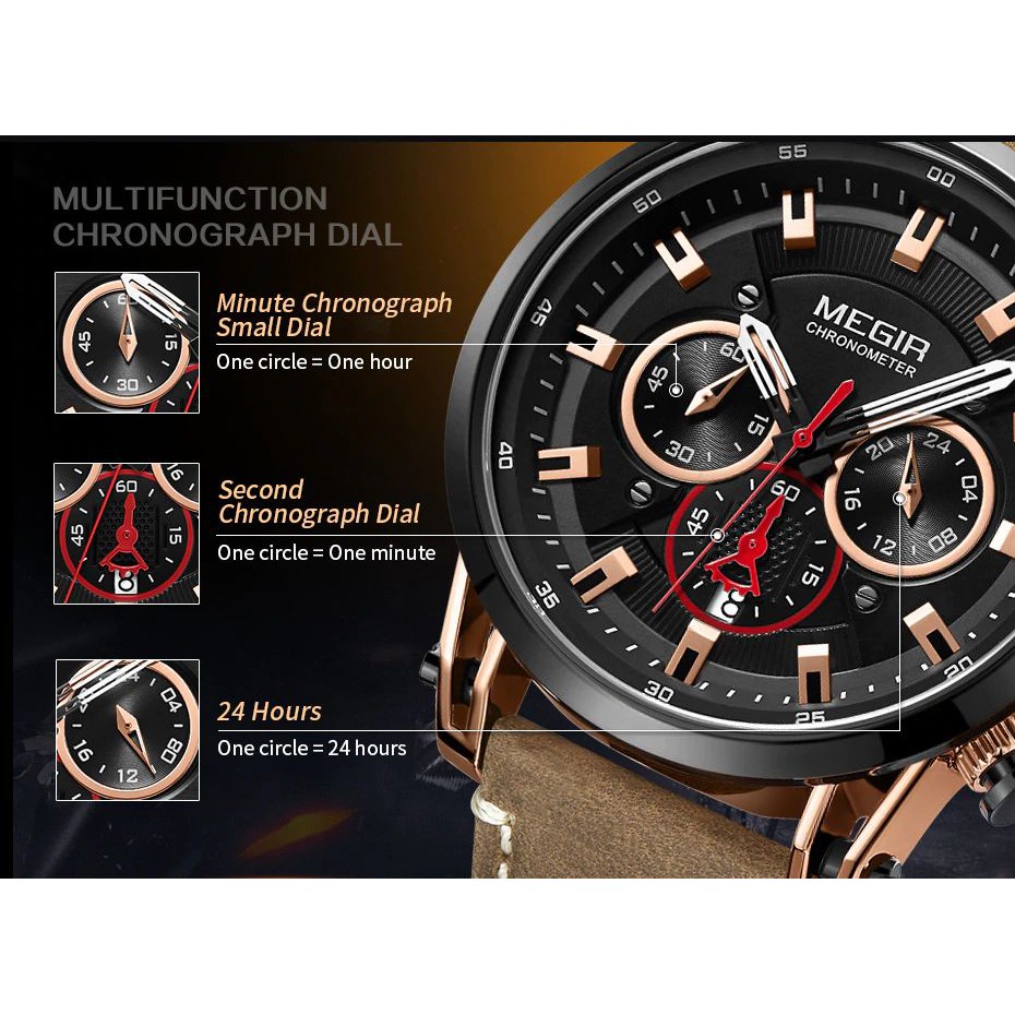 Jual MEGIR 2085 Jam Tangan Pria Analog Chronograph Tali Kulit MGOS Shopee Indonesia