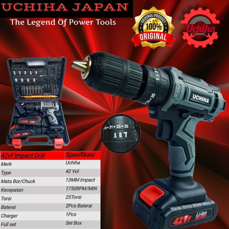 Jual Bor Baterai V Uchiha Beton Besi Kayu Impact Drill Baterai Cordless Tahan Panas Japan