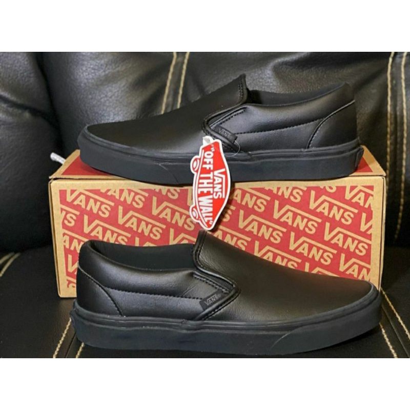 Jual Vans Classic Slip On Leather Full Black Shopee Indonesia