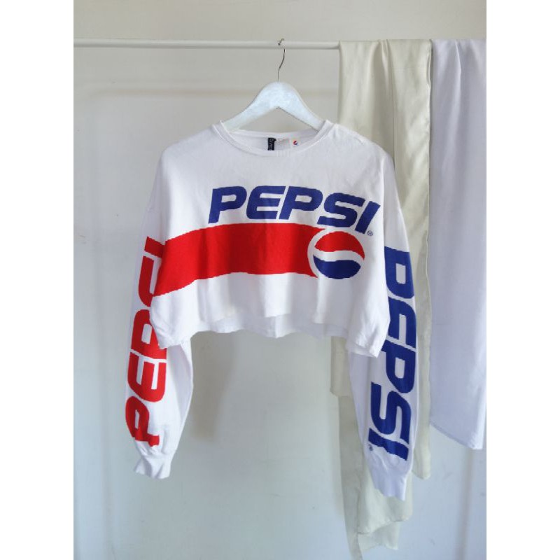 H M Oversized Crop Top Pepsi Atasan Crewneck Second Preloved Branded