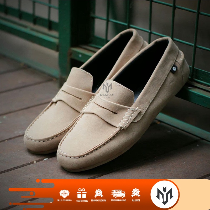 Jual Mlf X Noah Sepatu Loafers Slip Pria Kulit Suede Original