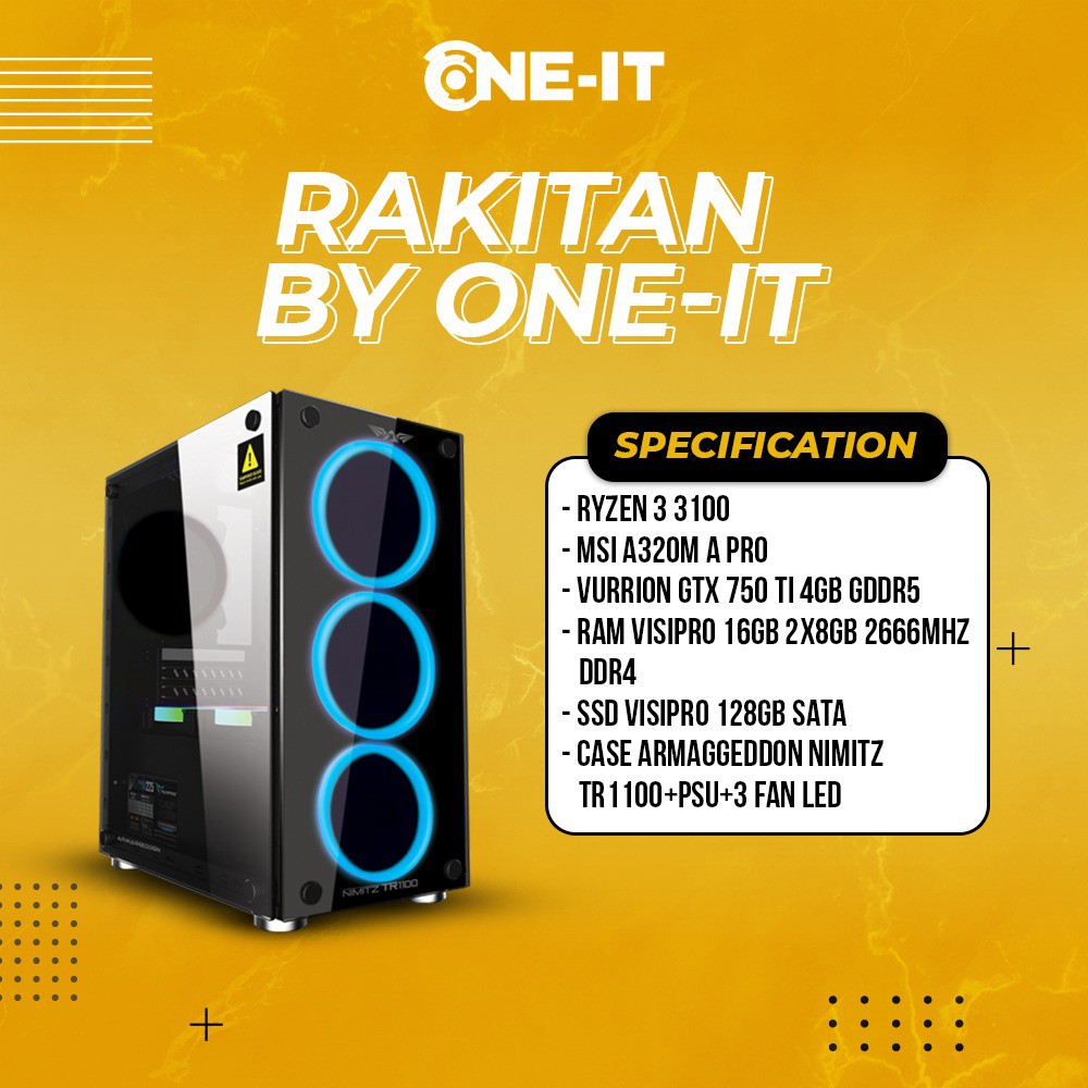 Jual PC Rakitan Ryzen 3 3100 | GTX 750 Ti | RAM 16 GB | SSD 128 GB