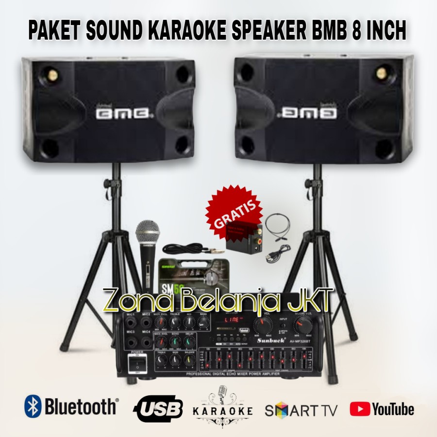 Jual PAKET KARAOKE SOUND SYSTEM BMB SPEAKER 8 INCH AMPLI USB BLUETOOTH MIC MURAH BERKUALITAS