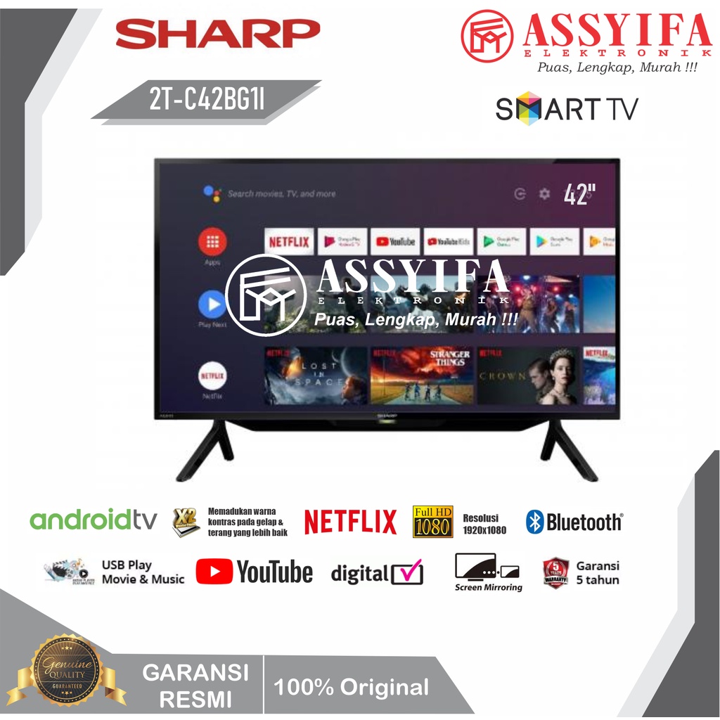 Jual TV LED SHARP ANDROID 42 INCH - 2TC 42BG1I | Shopee Indonesia