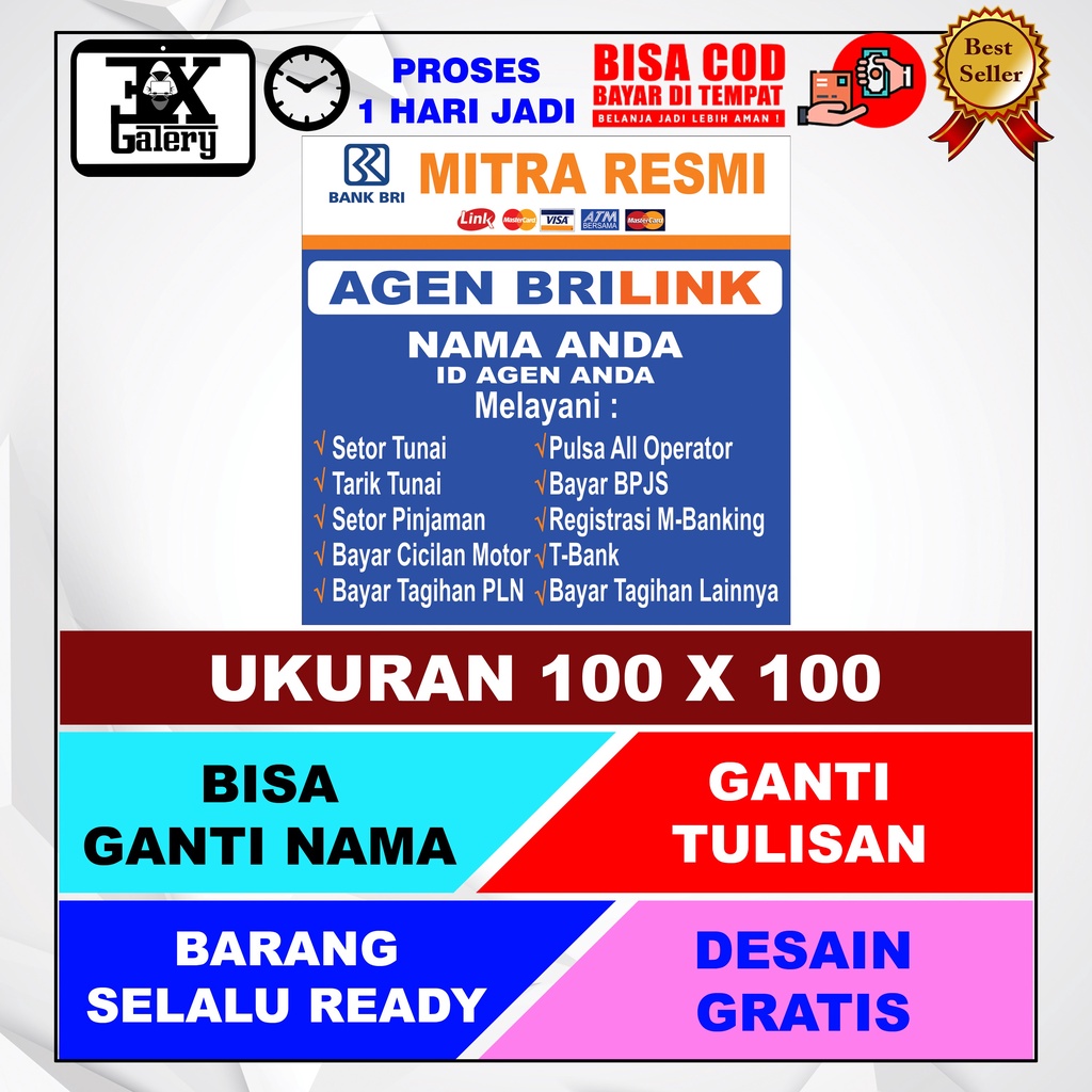 Jual SPANDUK BANNER , AGEN BRILINK UKURAN 100 X 100 BISA GANTI NAMA ...