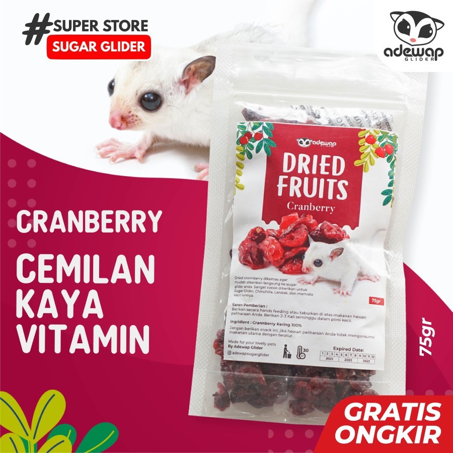 Jual Dried Cranberry Fruit / Camilan Sehat Buah Kering Sugar Glider Hamster Tupai Full Nutrisi