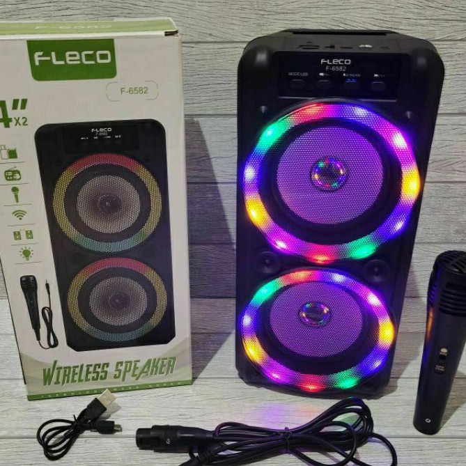 Jual Cod Speaker Bluetooth Fleco F Led Bonus Mic Salon Fleco