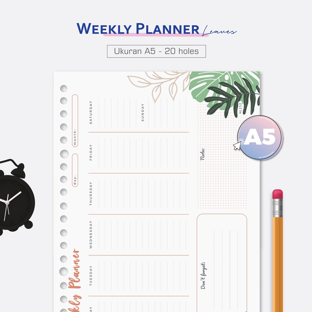 Jual Bukuqu Loose Leaf A5 - NL252 Weekly Planner Leaves - Bookpaper ...