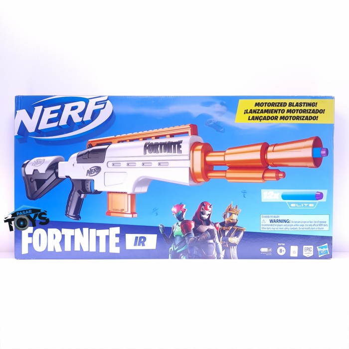 Nerf Fortnite IR Motorised Blaster - Réplica de lanzador de dardos Fortnite  - Clip extraíble de 6 dardos, 12 dardos Nerf Elite oficiales