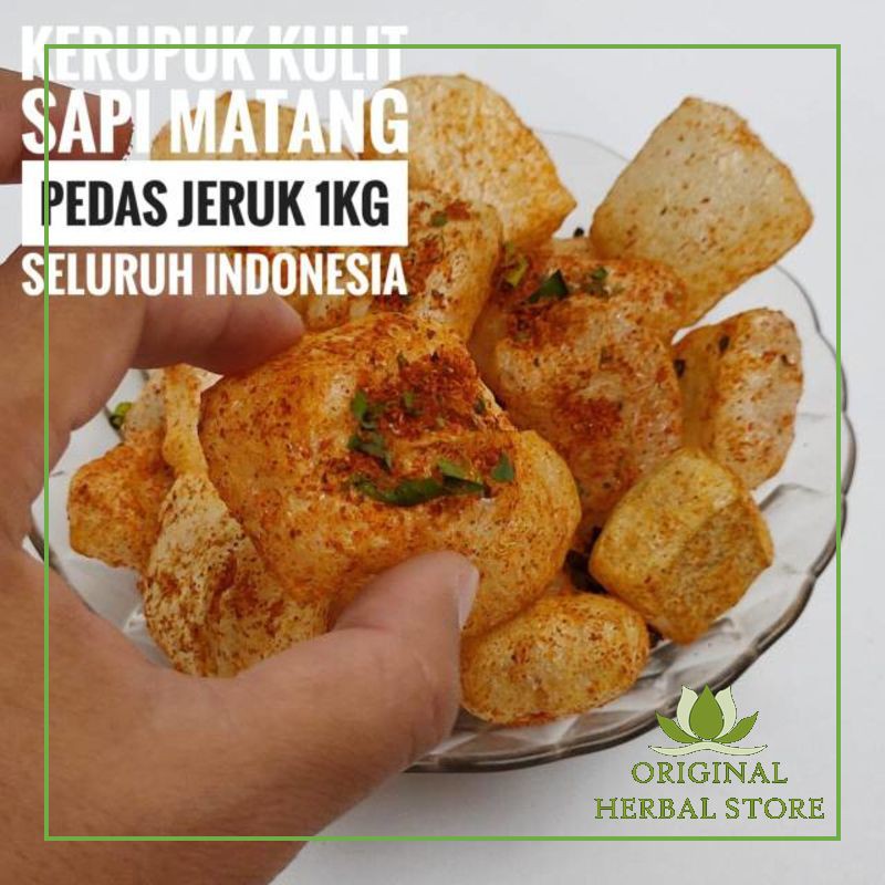 Jual Kerupuk kulit sapi asli matang 1kg rasa pedas daun jeruk - Krupuk ...