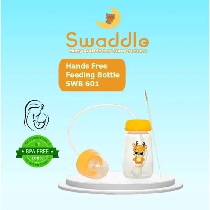 Jual SWADDLE HANDS FREE FEEDING BOTTLE WITH STRAW BRUSH SWB601 (Botol Susu Tanpa Pegang