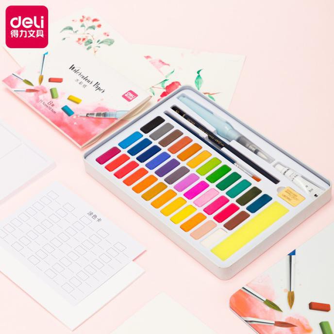 Jual Deli Solid Watercolor Set Cat Air Padat Isi Warna Warna Merah