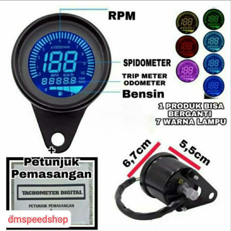 Jual Takometer Rpm Spidometer Bensin Digital Universal Speedometer