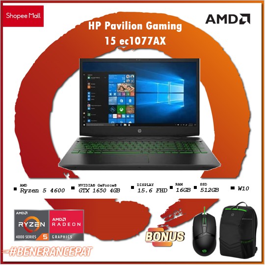 Jual Hp Pavilion Gaming 15 Ec1077ax 144hz Amd Ryzen 5 4600 16gb 512ssd Gtx1650 4gb W10ohs 15 9491