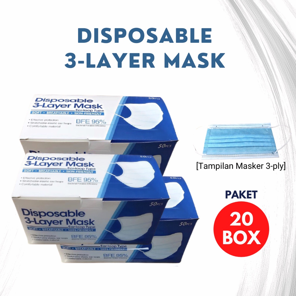 Jual MASKER 3-PLY EARLOOP TEBAL DISPOSABLE (PAKET 20 BOX) | Shopee ...