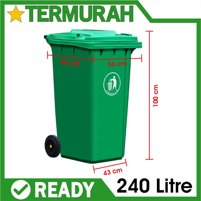 Jual Tong Sampah Tempat Dustbin Besar 240 Liter 240l Litre Hijau Besar Roda Kapasitas 240liter 2938