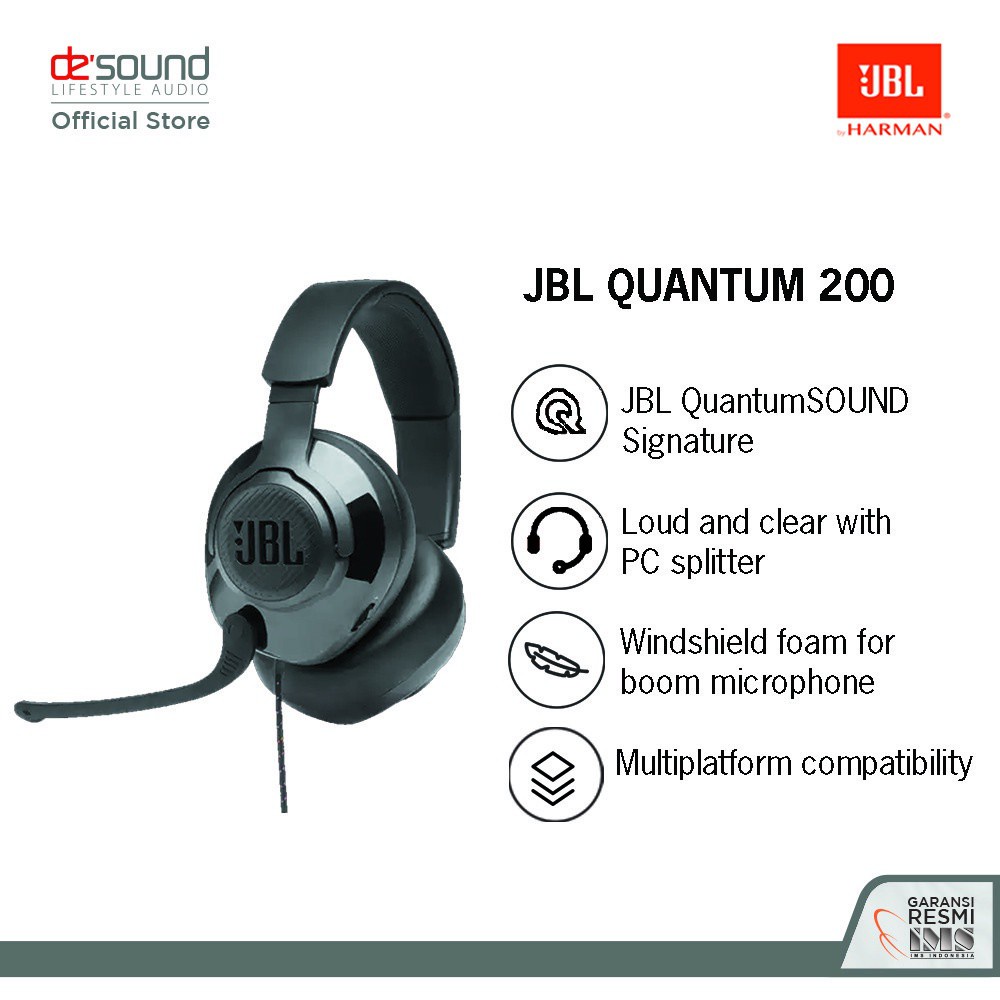 JBL Lifestyle Quantum 200 Over-Ear Headset with Mic, 3.5mm with PC Splitter