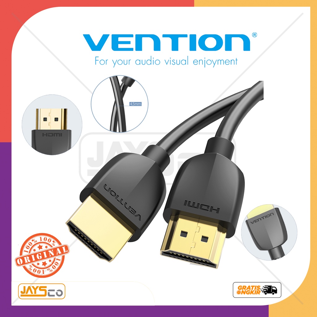 Jual Vention Kabel HDMI Slim Male 4K Lightweight Portable 0 5m 1m 1 5m