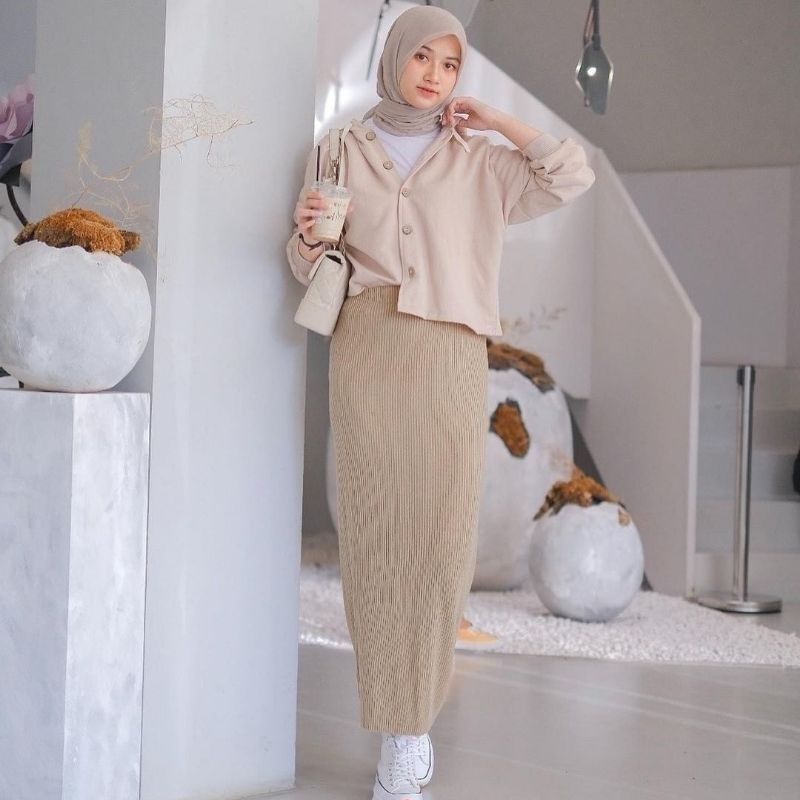 Product image Setelan 3in1 Wanita Muslim - Ootd One set Wanita - Outfit Stelan Rok Rajut Span Tebal 1