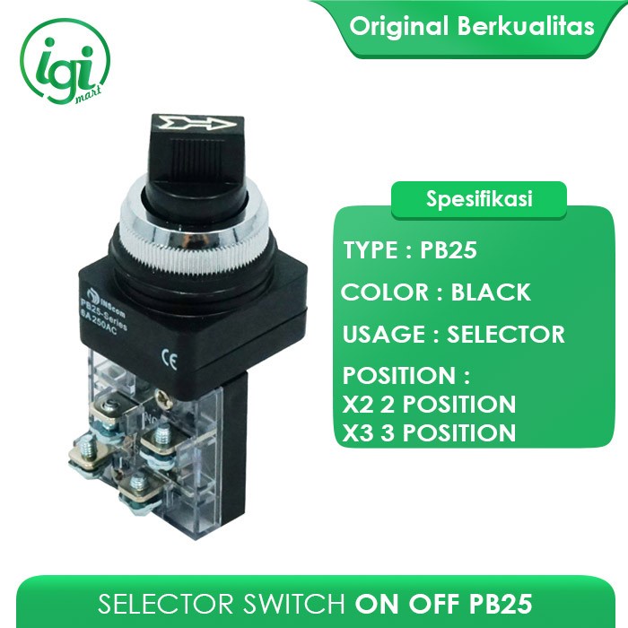 Jual SELECTOR SWITCH 25mm 4 KAKI ON OFF / SELECTOR SWITCH ON OFF ON ...