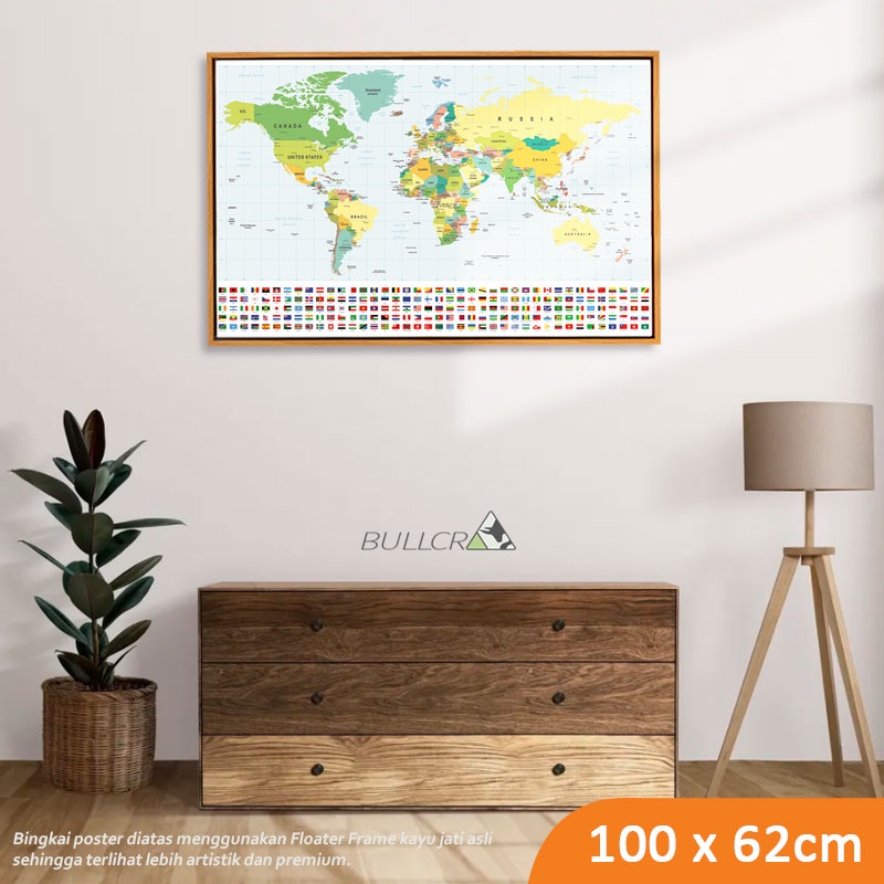 Jual World map premium hiasan dinding Peta dunia custom bendera ukuran ...