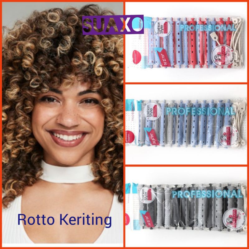 Jual Rotto Rol Keriting Rambut isi 12 merah / biru, abu / biru, hitam ...