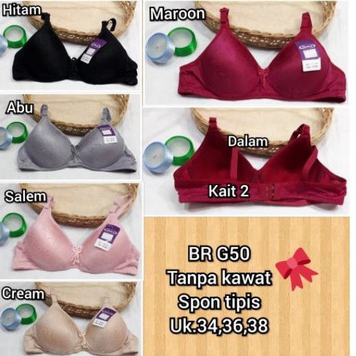 Jual BH Atau Bra BR G50 Tanpa Kawat Spon Tipis | Shopee Indonesia