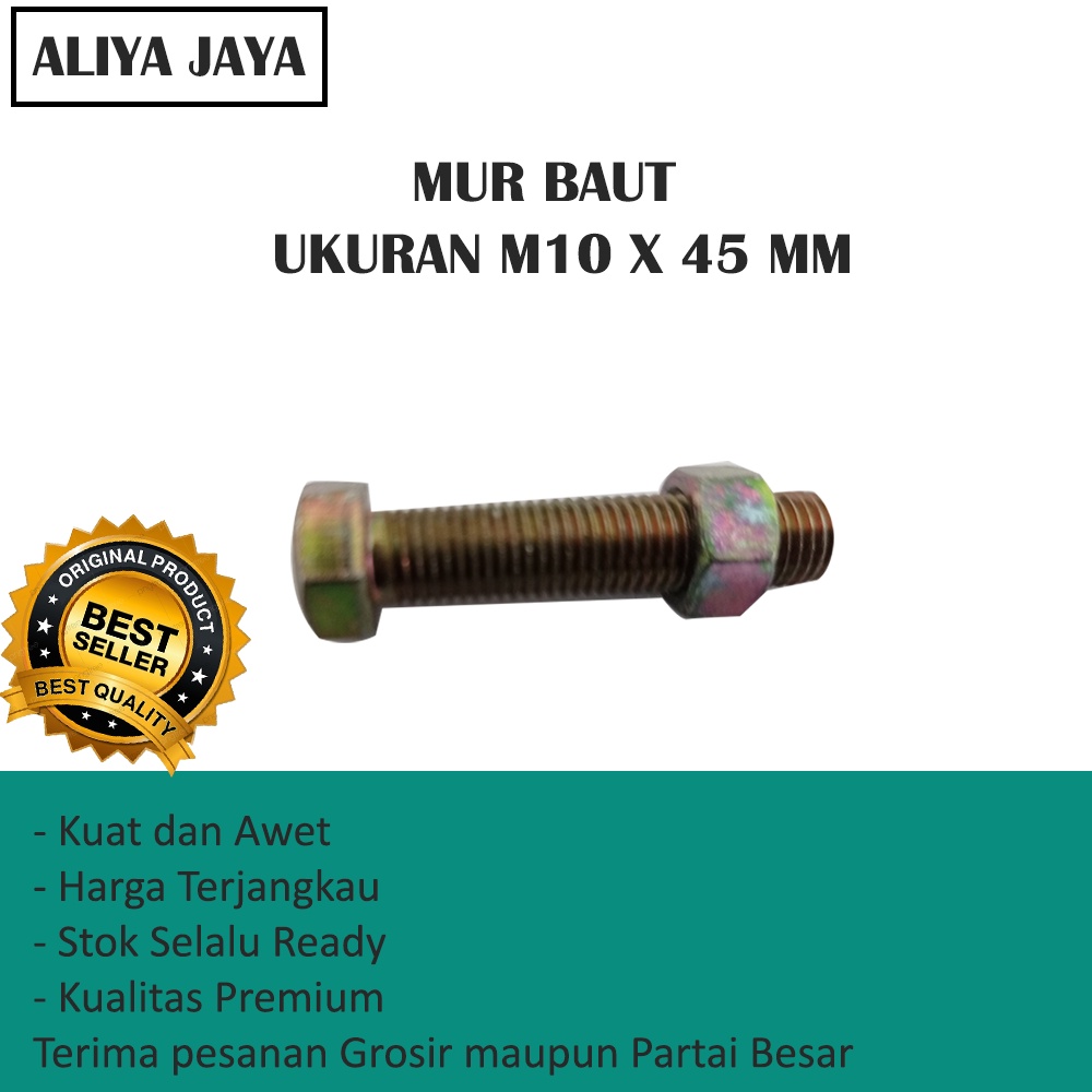 Jual MUR BAUT UKURAN M10 X 45 MM KNG MURAH (HARGA PER 10 PCS) | Shopee ...