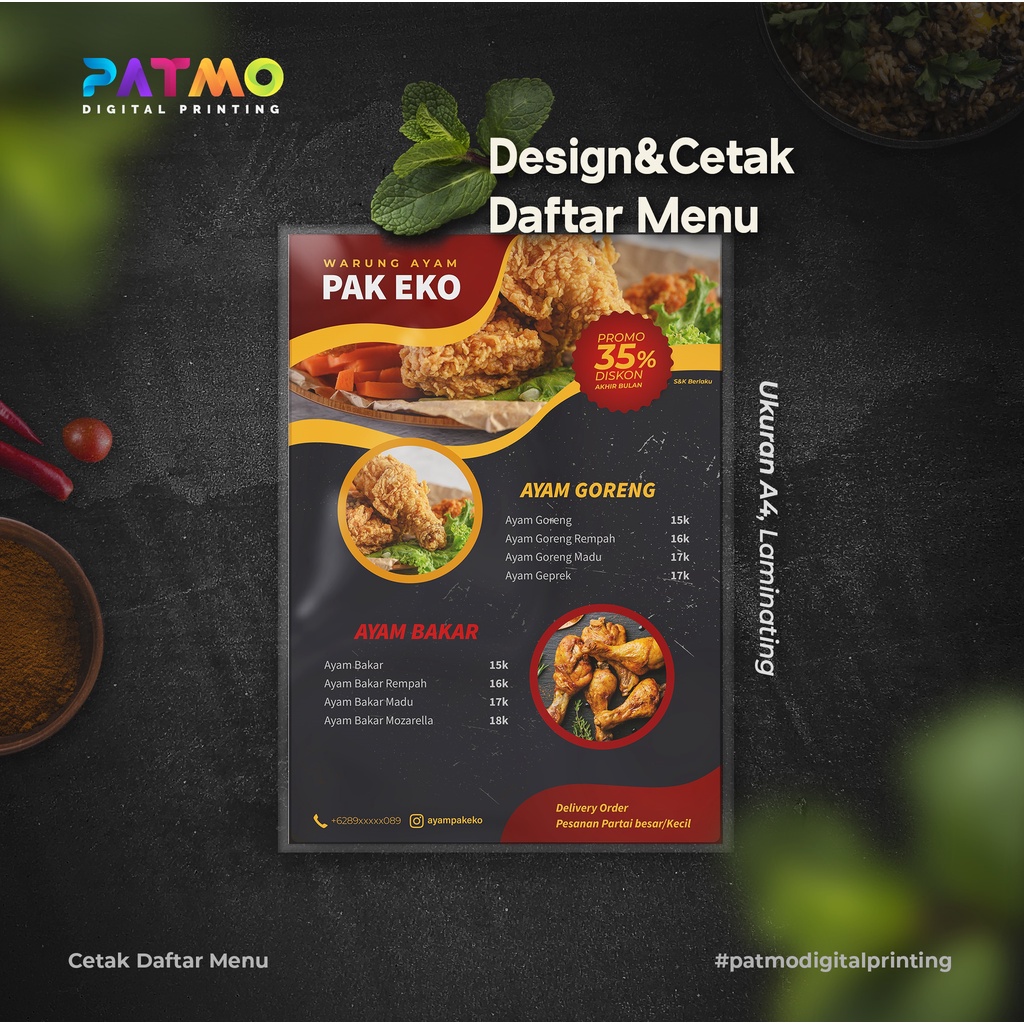 Jual Cetak Print Menu Restoran FREE DESIGN A4 (+Laminating) Min order 2 ...