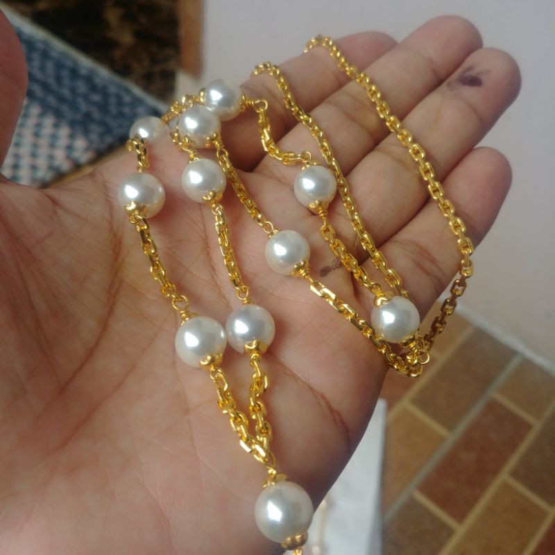Jual Kalung Rantai Mutiara Shell 10mili Lapis Emas Kuning Gold Plated ...