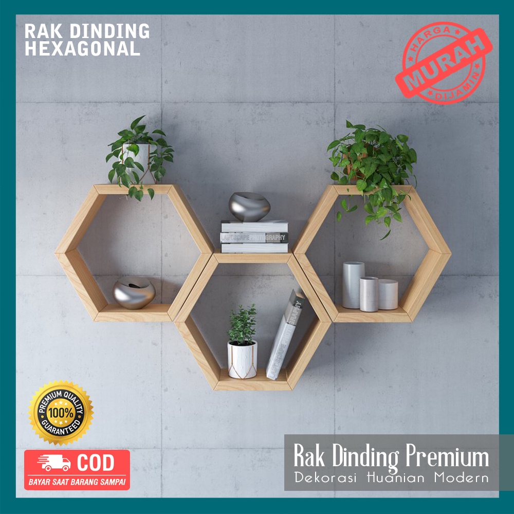 Jual Rak Kayu Hexagonal Hiasan Dinding Rak Heksagonal Warna Dekorasi Rumah Kantor Rak Minimalis 9992