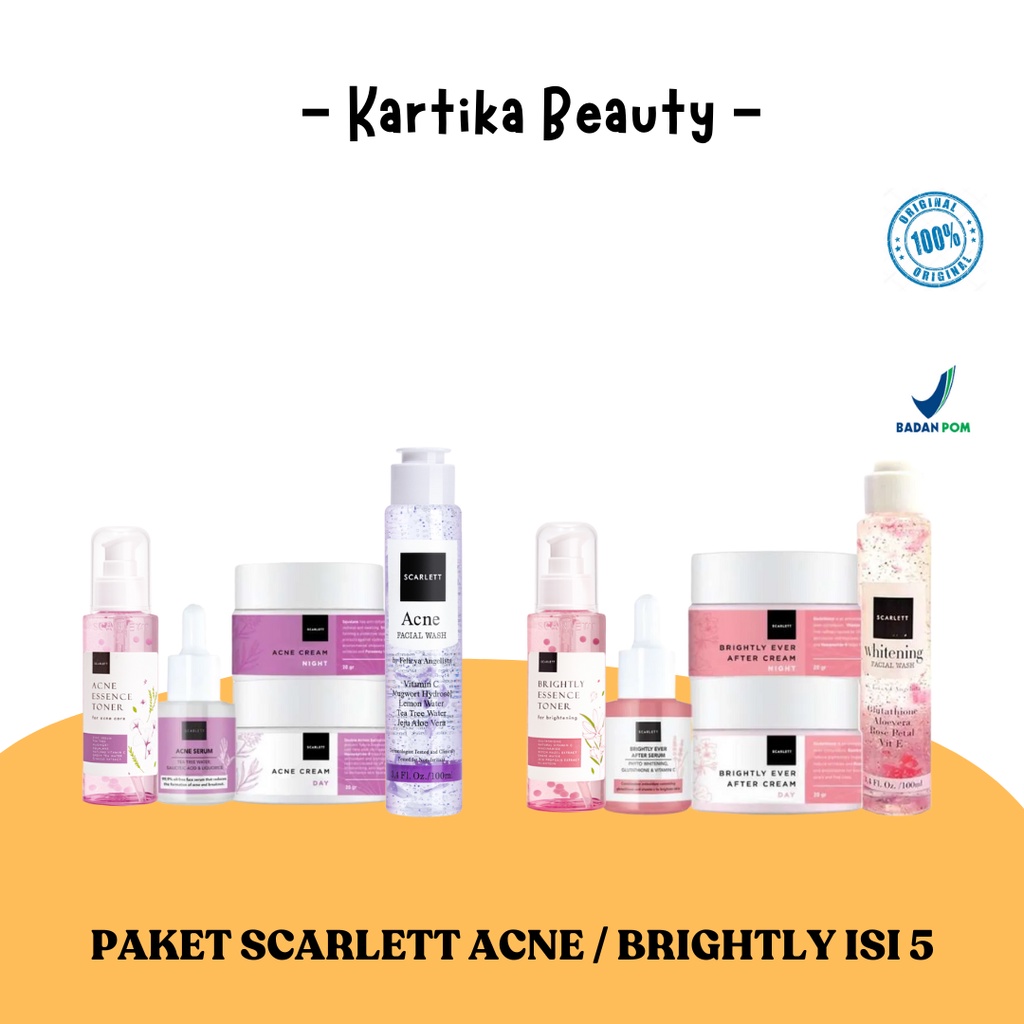 Jual Paket Wajah Scarlett Lengkap Acne Brightly Skarlet Isi 5