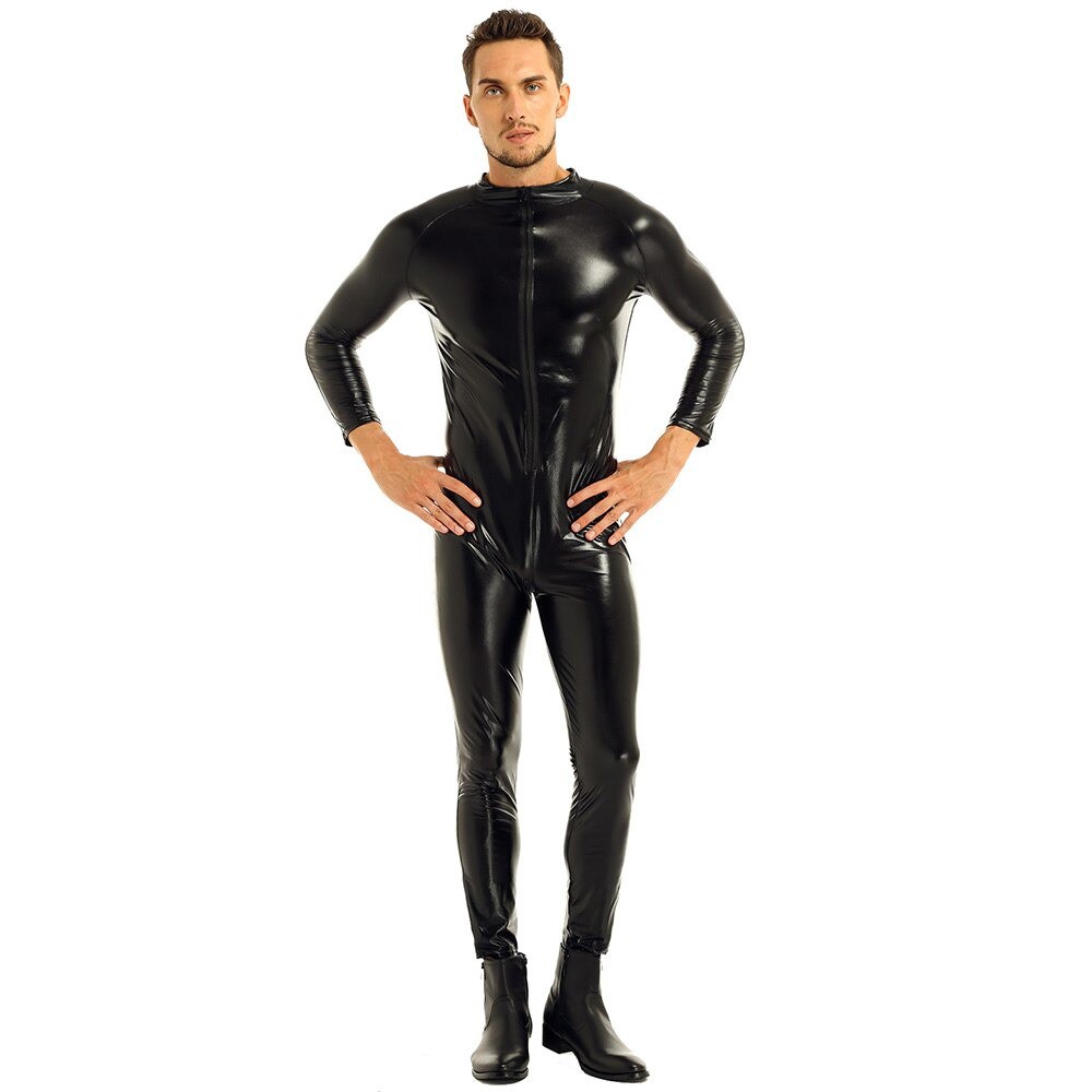 Jual Men Sexy Wetlook Faux Leather Latex Catsuit Bodysuit Hot Erotic Lingerie Zentai Gay Men