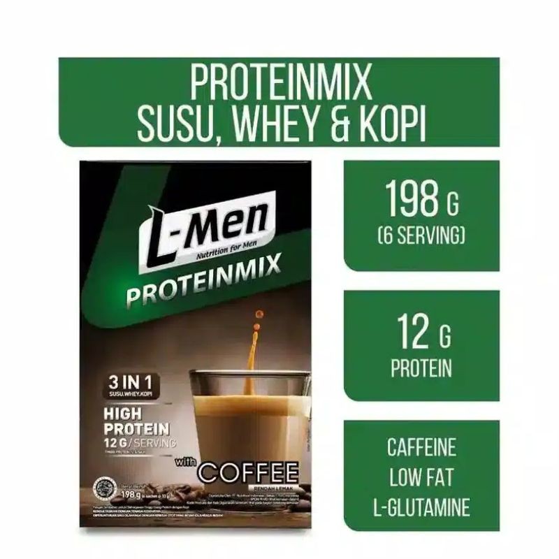 Jual L-Men - Proteinmix Coffee - Minuman Kesehatan [ 33 gram / 6 ...