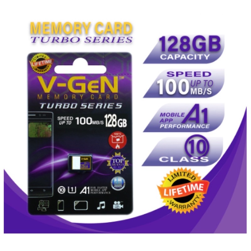 Jual Memory Card 128gb Micro Sd Class 10 V-GEN Turbo Series 100mbps ...