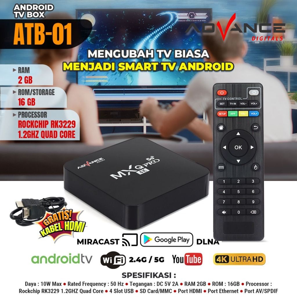 Advance ATB01 Android TV Box Mxq Pro 4K Support Wifi 2+16Gb TV BOX Android  ATB-01 Digital Online TV
