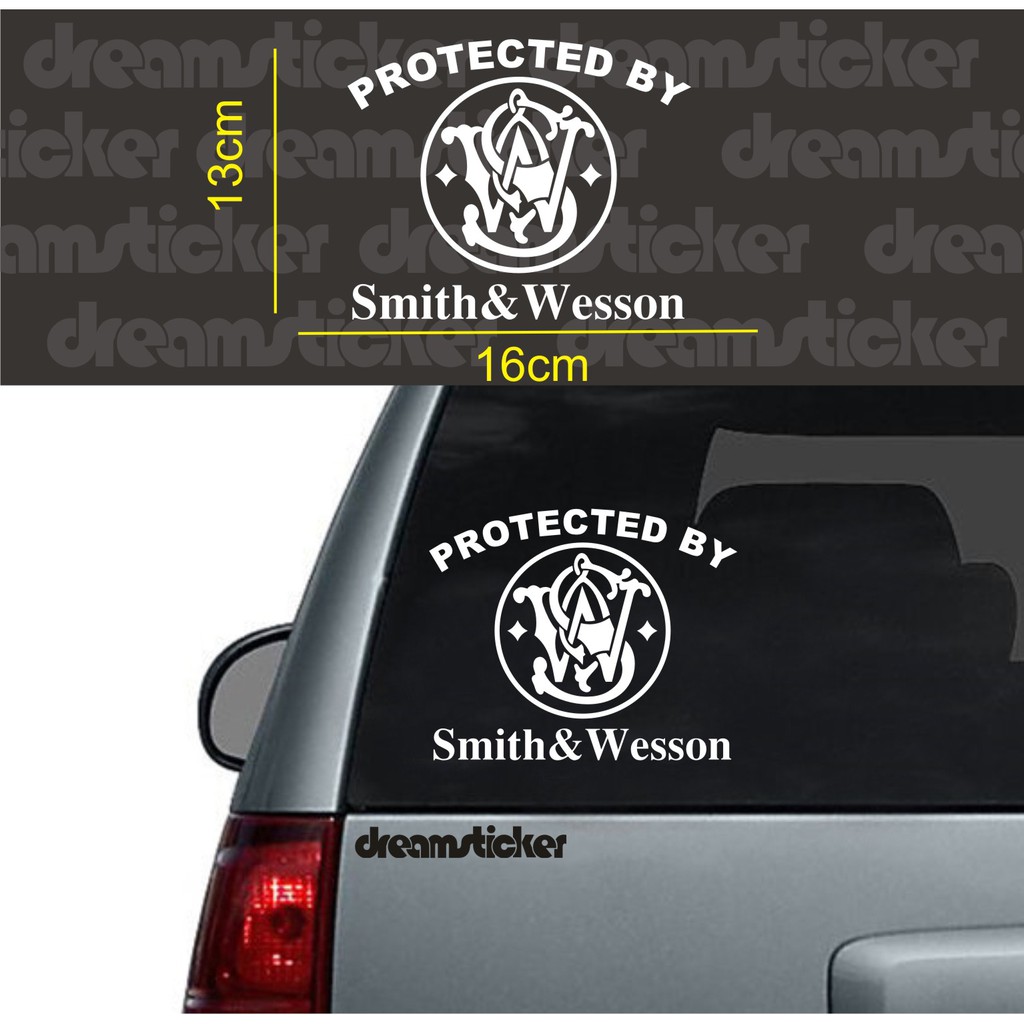 Jual Sticker Stiker Mobil Protected by Smith & Wesson | Shopee Indonesia