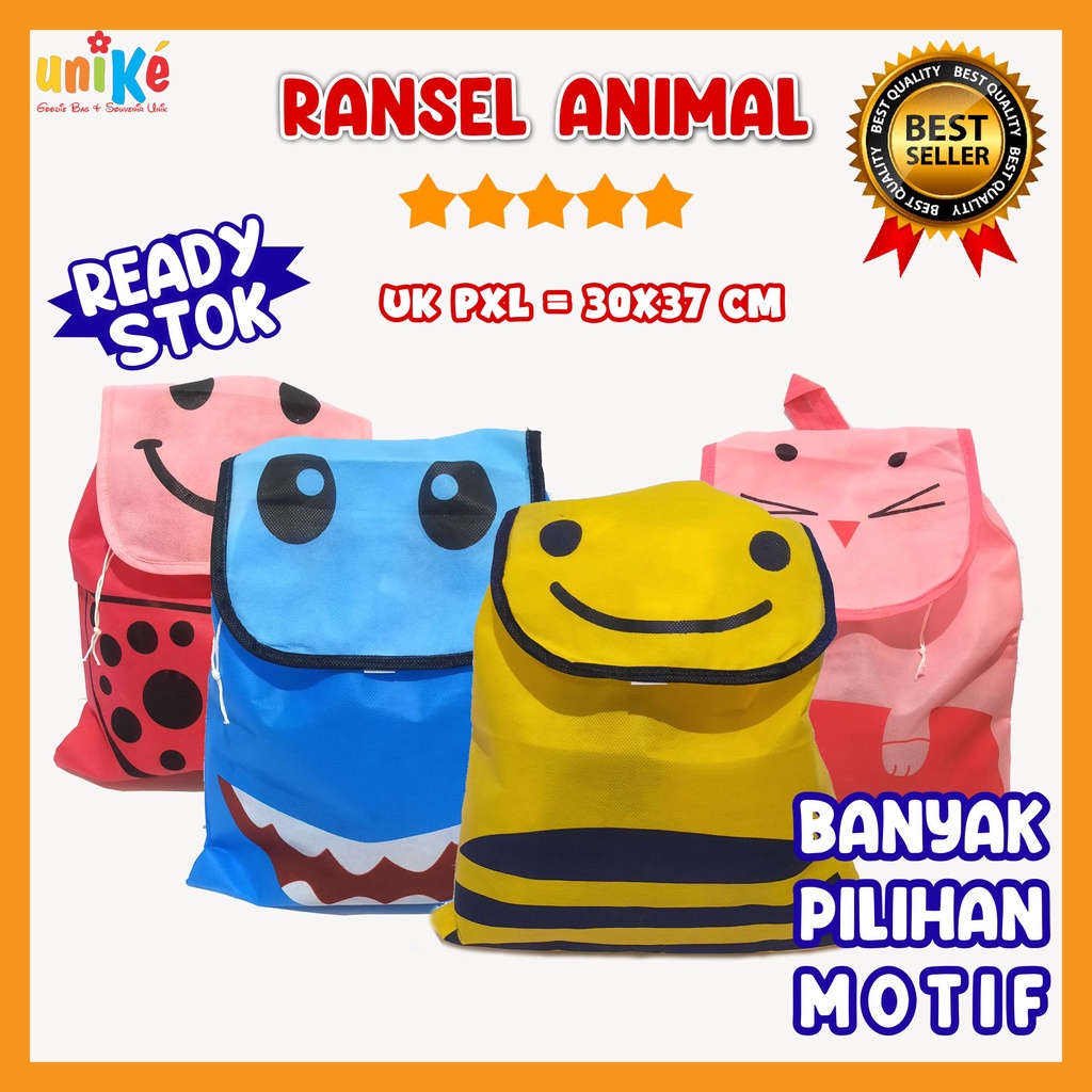 Jual TAS SPUNBOND RANSEL ANIMAL souvenir ulang tahun anak goodie bag