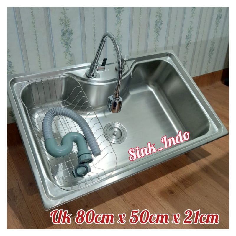 SALE!! Kitchen Sink / Bak Cuci piring Oki 80 x 50 x 21 stainless Kitchen Sink Westafel Cuci piring 1 lubang tempat cuci piring wastafel set